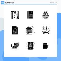 Modern Set of 9 Solid Glyphs Pictograph of document business note chinese fruit Editable Vector Design Elements