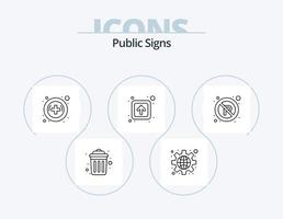 Public Signs Line Icon Pack 5 Icon Design. city. phone. unsecured. information. recycle vector