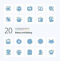 Paquete de 20 iconos de color azul para hornear como pasteles de pepperoni pastel de cocina horneado vector