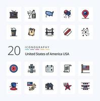 paquete de iconos de color lleno de línea de 20 estados unidos como estados de estados unidos fecha bandera americana vector