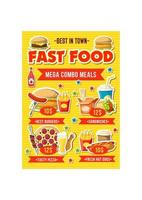 Fast food restaurant combo meal menu vector