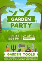 Gardening tools on green grass vector