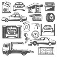 vector de iconos de mantenimiento de coche de reparación y servicio