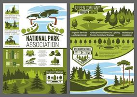 Parks and forests maintenance, landscape design vector