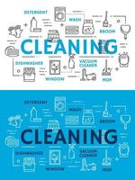 Cleaning equipment for housework line art posters vector