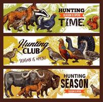 Hunting sport banners, animals and birds vector