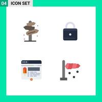 Pack of 4 creative Flat Icons of beach layout sign lock website Editable Vector Design Elements