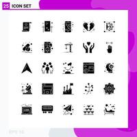 grupo de símbolos de iconos universales de 25 glifos sólidos modernos de editar amor espejo corazón móvil elementos de diseño vectorial editables vector