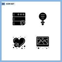 Group of 4 Solid Glyphs Signs and Symbols for database checked biology laboratory heart Editable Vector Design Elements