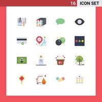 Mobile Interface Flat Color Set of 16 Pictograms of human eye cube mail chating Editable Pack of Creative Vector Design Elements