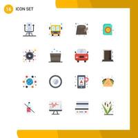 paquete de 16 signos y símbolos de colores planos modernos para medios de impresión web, como el archivo de configuración de contaminación comercial de marketing, paquete editable de elementos creativos de diseño de vectores