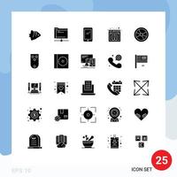 Pack of 25 Modern Solid Glyphs Signs and Symbols for Web Print Media such as browser information remote iphone mobile Editable Vector Design Elements