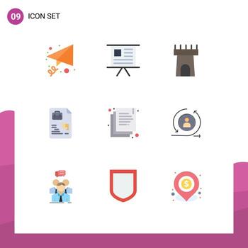 Universal Icon Symbols Group of 9 Modern Flat Colors of duplicate copy beach bag document Editable Vector Design Elements