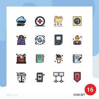 Modern Set of 16 Flat Color Filled Lines and symbols such as knife lunch medicine network files Editable Creative Vector Design Elements