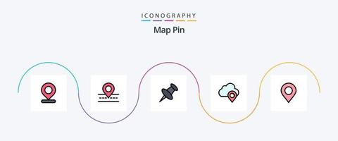 paquete de iconos planos llenos de línea de pin de mapa 5 que incluye pin. localización. marcador. marcador. mapa vector