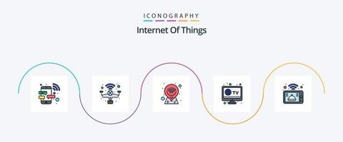 línea de Internet de las cosas llena de paquete de iconos planos 5 que incluye tecnología. microonda. inteligente. televisión. inteligente vector