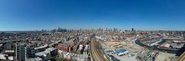 Brooklyn, New York - Apr 8, 2021 -  View of the Manhattan Skyline from the Gowanus neighborhood of Brooklyn, New York. photo