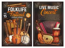 cartel del festival de música folclórica con instrumento étnico vector