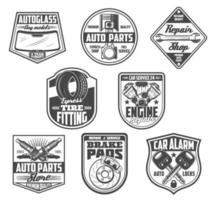 iconos de tienda de repuestos y servicio de automóviles vector