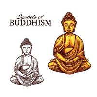 budismo, religión, y, buddha, símbolo, bosquejo vector