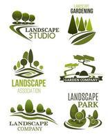 Landscape design icons with green trees vector