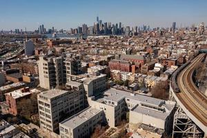 Brooklyn, New York - Apr 8, 2021 -  View of the Manhattan Skyline from the Gowanus neighborhood of Brooklyn, New York. photo