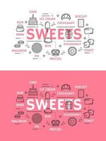 Sweets with cake, bread and ice cream vector