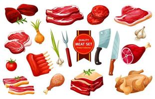 Meat and poultry with cutlery, vegetables vector