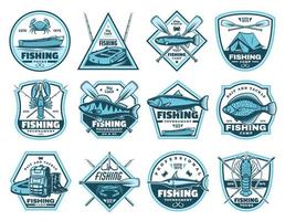 Fishing camp, tournament vector icons