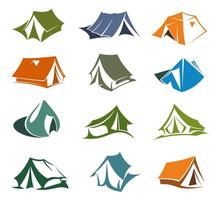 Hiking and camping tents icons vector