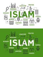 Islam religion icons and symbols vector