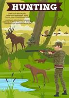 Hunting sport outdoor activity poster with hunter vector