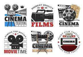 Cinema films, camera and movie vector icons