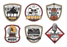 Electronic, retro and classic music icons vector