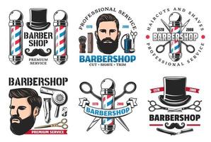 Barber shop signs icons hipster and cutting tools vector