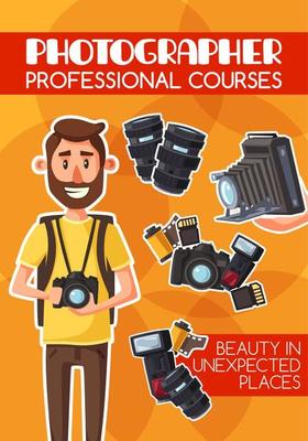 Photography professional courses, cartoon vector