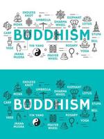 Buddhism religion and items icons vector