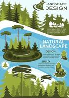 banner de diseño de paisaje con árbol verde y planta vector