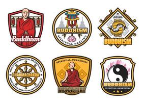 Buddhism religion symbols, monk and signs