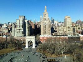 Aerial view of Washington Square Park looking North unto Midtown Manhattan of New York City. photo