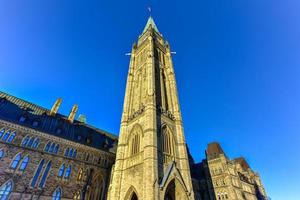 Parliament Hill and the Canadian House of Parliament in Ottawa, Canada during wintertime. photo