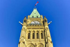 Parliament Hill and the Canadian House of Parliament in Ottawa, Canada during wintertime. photo