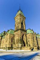 Parliament Hill and the Canadian House of Parliament in Ottawa, Canada during wintertime. photo