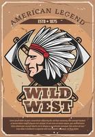 American Wild West Indian man retro poster vector