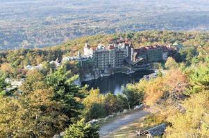 View from the Skytop on the Mohonk Mountain House Resort and Mohonk Lake, Shawangunk Mountains, New York State, U.S.A. photo