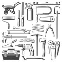 Construction and repair work tools, vector icons