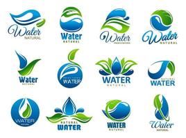 Natural and mineral water, vector icons