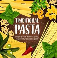 Traditional pasta with seasoning, vector