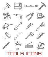 Tools for repairing and building, line art icons vector