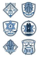 Judaism religion and Hanukkah holiday icons vector